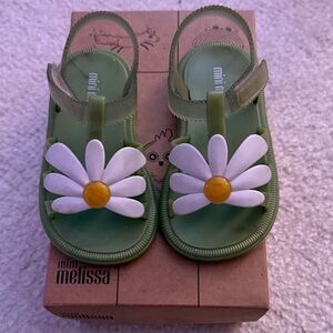 Mini Melissa Kids Green Sandals with White Daisy Accent